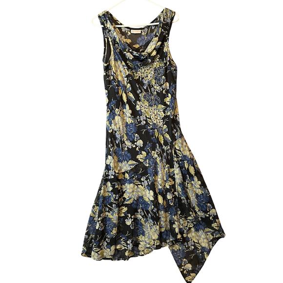 Y2K Vintage Floral Dress Grunge Handkerchief Hem Cowl Neck Lace 90s Fairycore LG - Picture 1 of 9